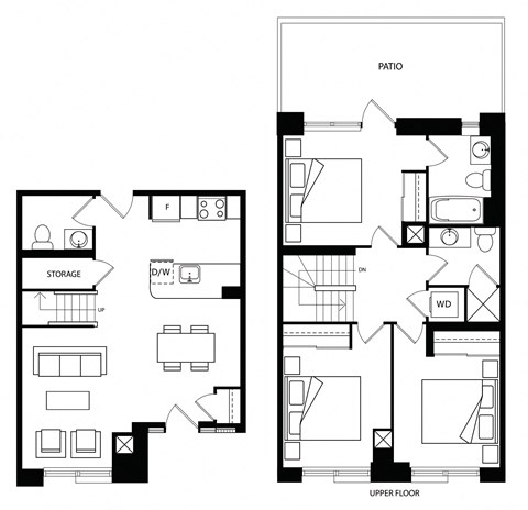 Floor plan for 3 beds, 2 baths